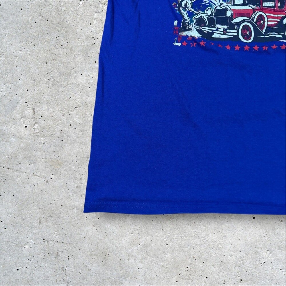 Fords Garage T Shirt Mens Large L Royal Blue US Flag Graphic Car Tee Classic - Picture 4 of 8